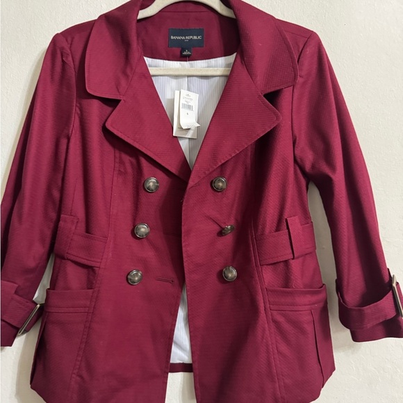 BANANA REPUBLIC Burgundy Double-Breasted Blazer, Size 6 NEW WITH TAG! - Picture 2 of 4